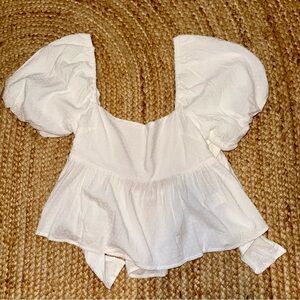 Altar’d State Blouse White Square Neck and Puff Sleeve